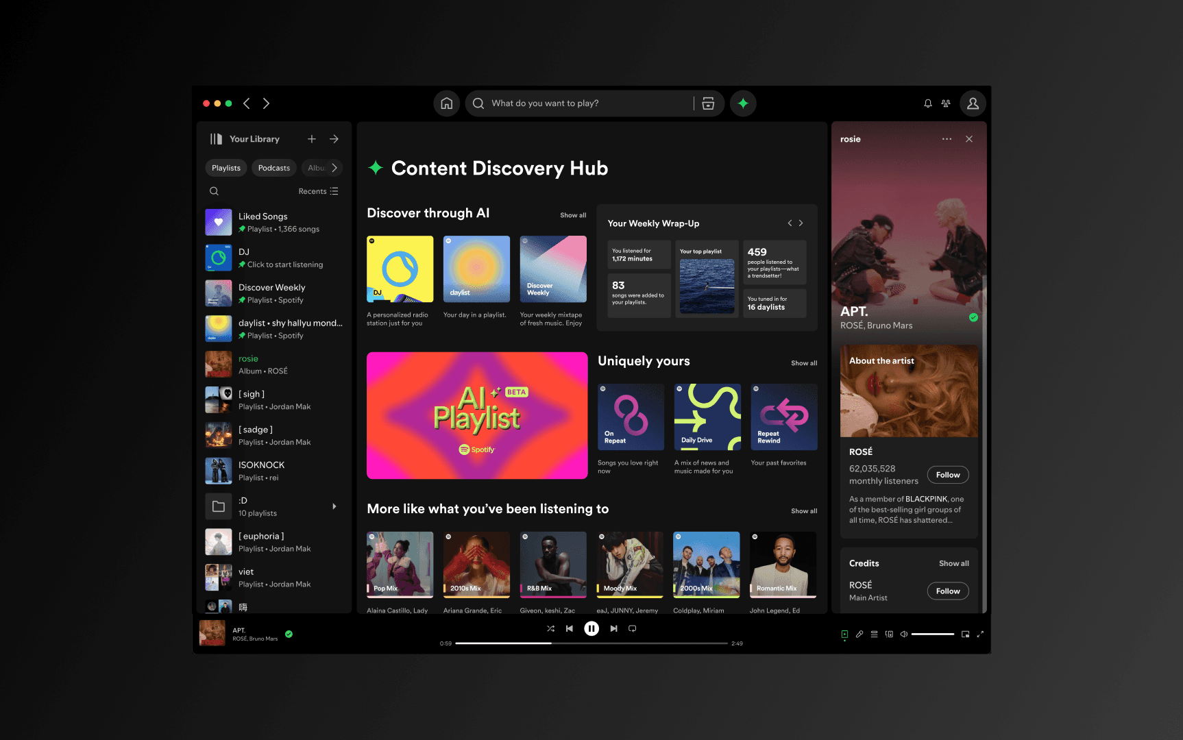 Spotify Content Discovery Hub — desktop mockup showing the redesigned interface